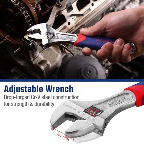 WORKPRO 5-Delige Tangenset: Waterpomptang 250mm, Combinatietang, Lange Neustang, Diagonale Snijder, Verstelbare Sleutel Met Zachte Handgrepen - Afbeelding 6