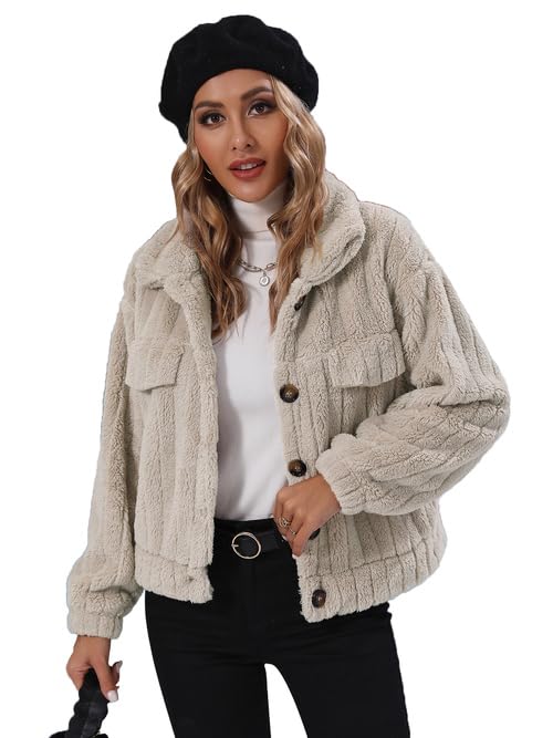 Vipwest Womens Fuzzy Fleece Jacket Casual Moto...