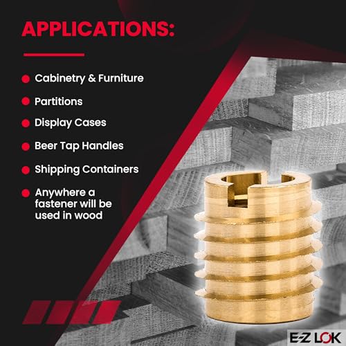 Image of E-Z LOK Knife Threaded Insert for Hard-Wood, Brass Inserts 3 /8-24 Internal Threads, 0.625 inch Length Pack of 10