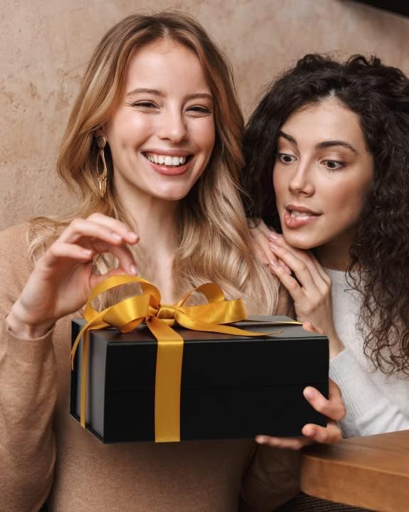 Miniatura 5 de NOVELTYBOXUSA Caja magnética negra para regalos con cinta, cajas plegables grandes con cierre magnético, caja de propuesta de padrinos de boda con