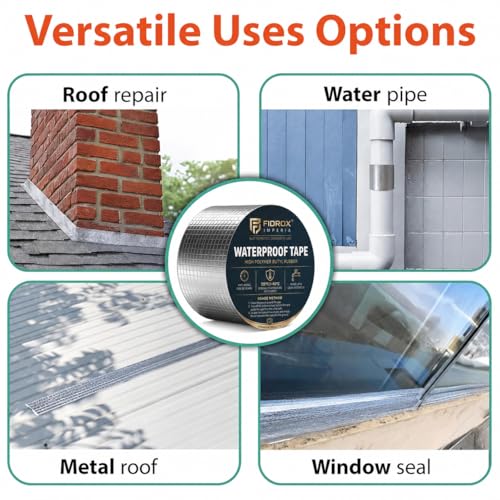 Image of Fidrox Super Strong Adhesive Waterproof tape Permanent Repair Roof Water Leakage Solution Rubber Foil Suitable for Roof Leak,surface Crack,Window Sill Gap,Boat Sealing (4 Inch (10CM*5M))