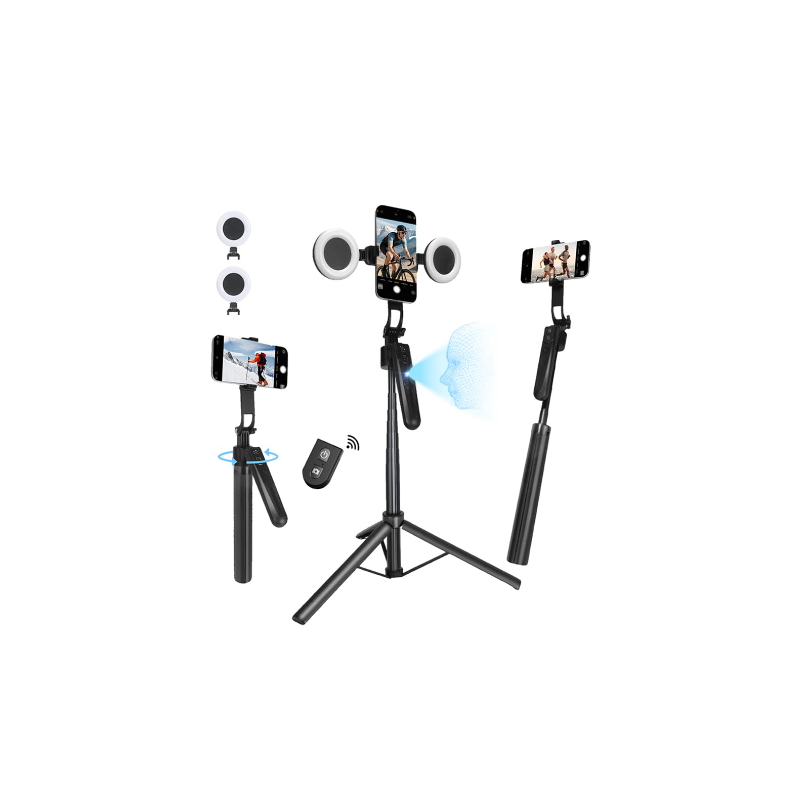 Trípode para selfie con anillo de luz, control remoto Bluetooth, soporte para teléfono para fotografía, vlogging, transmisión en vivo