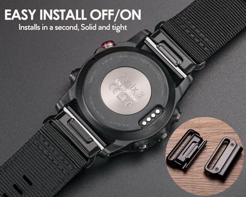 Image of HEMSUT Premium Nylon Watch Band for Garmin Quick Fit Watch - 20 /22 /26mm, Glossy Durable Non-Taper Strap with Tang Buckle Military Strap for Fenix Forerunner Approach MARQ Epix Tactix Quatix D2 Series