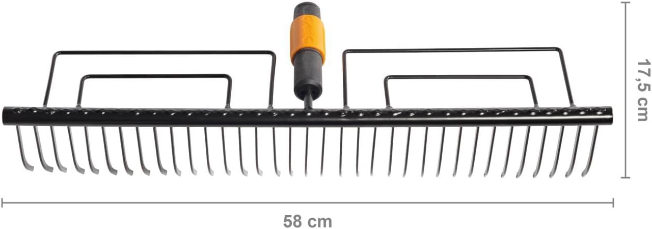 Fiskars QuikFit Gather Rake, with 35 Tines, Tool Head, Width: 57 cm, Hardened Steel Tines, Black, 1000656