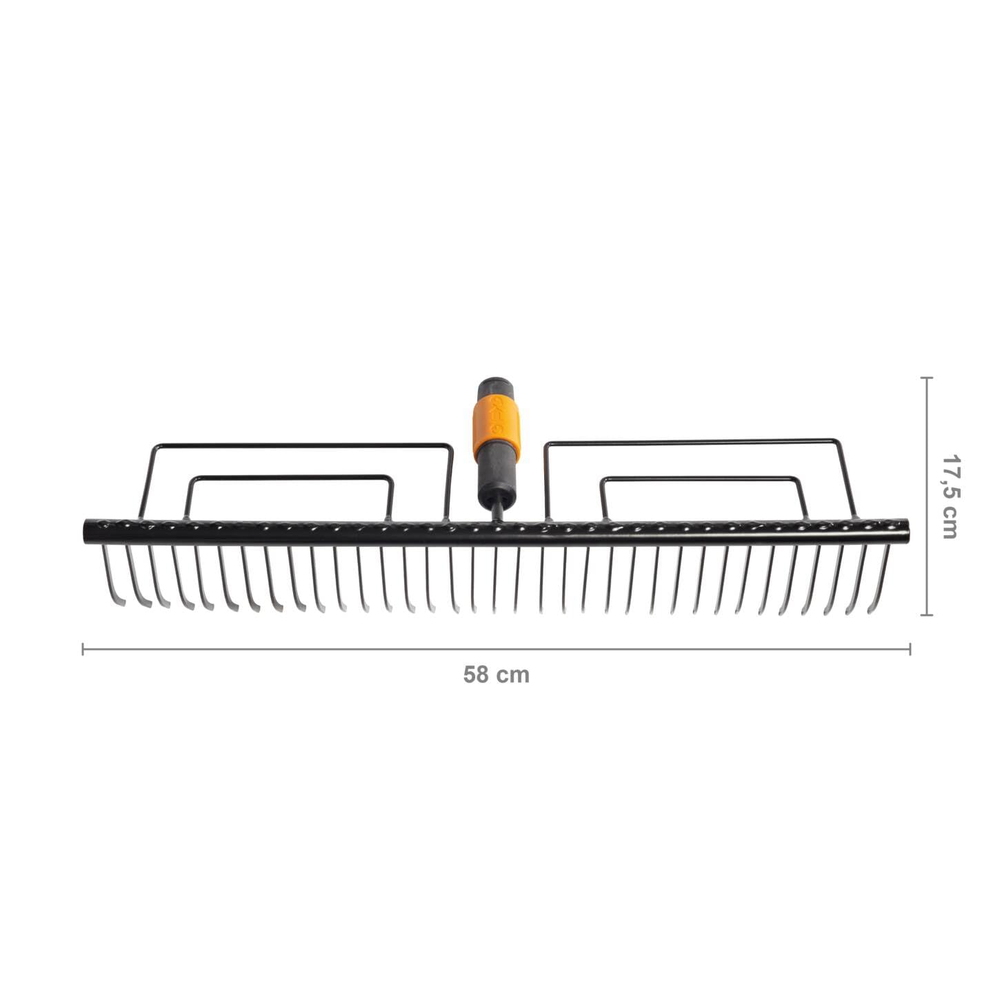 Fiskars Rastrello per prato con 35 denti, Testa di attrezzo, Larghezza: 57 cm, Denti in acciaio temprato, Nero, QuikFit, 1000656