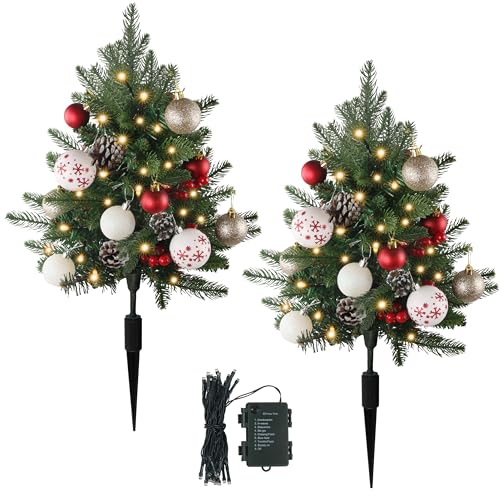 Sunnyglade 27' Set of 2 Artificial Outdoor Christmas Trees with 60 LED Lights, Faux Xmas Tree Decor...