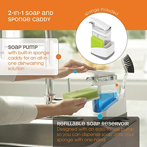 Casabella Sink Sider Solo Kitchen Soap Pump And Sponge Caddy, White/Chrome #TOP2