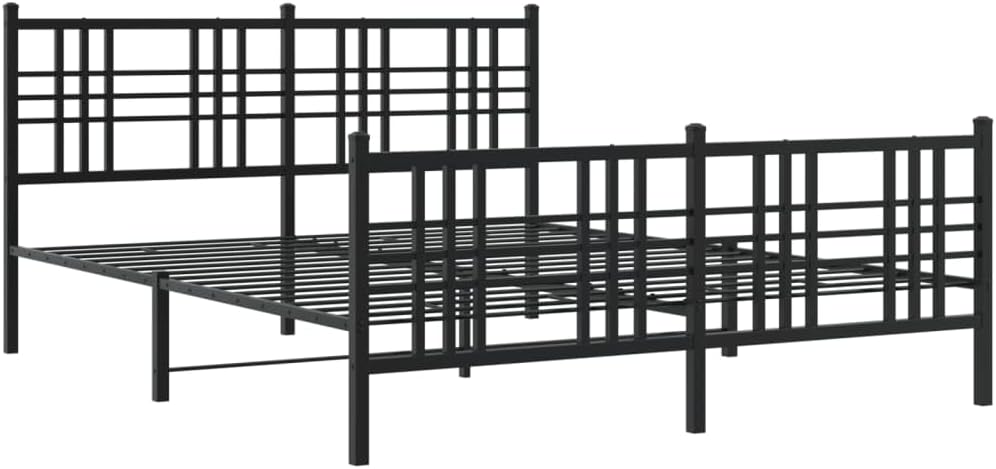 Black Steel Bed Frame 59 x 79 in Rectangular Sturdy Platform Foundation with Slatted Durable Heavy-Duty Design for Bedroom Mattress Support Easy-Assembly No-Box-Spring-Needed