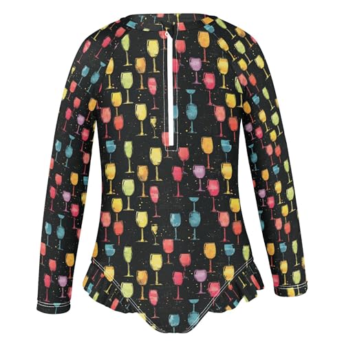 Color Colorful Glass Girls Long Sleeve Rashguard Swimsuit UV Protection One-Piece Swimwear Bathing Suit B04045252
