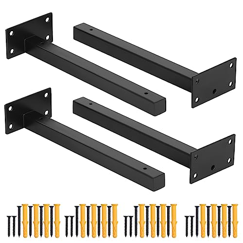 Faankiton 4 Pieces Heavy Duty Shelf Brackets, Floating Shelf Bracket, Industrial Black Shelf Brackets