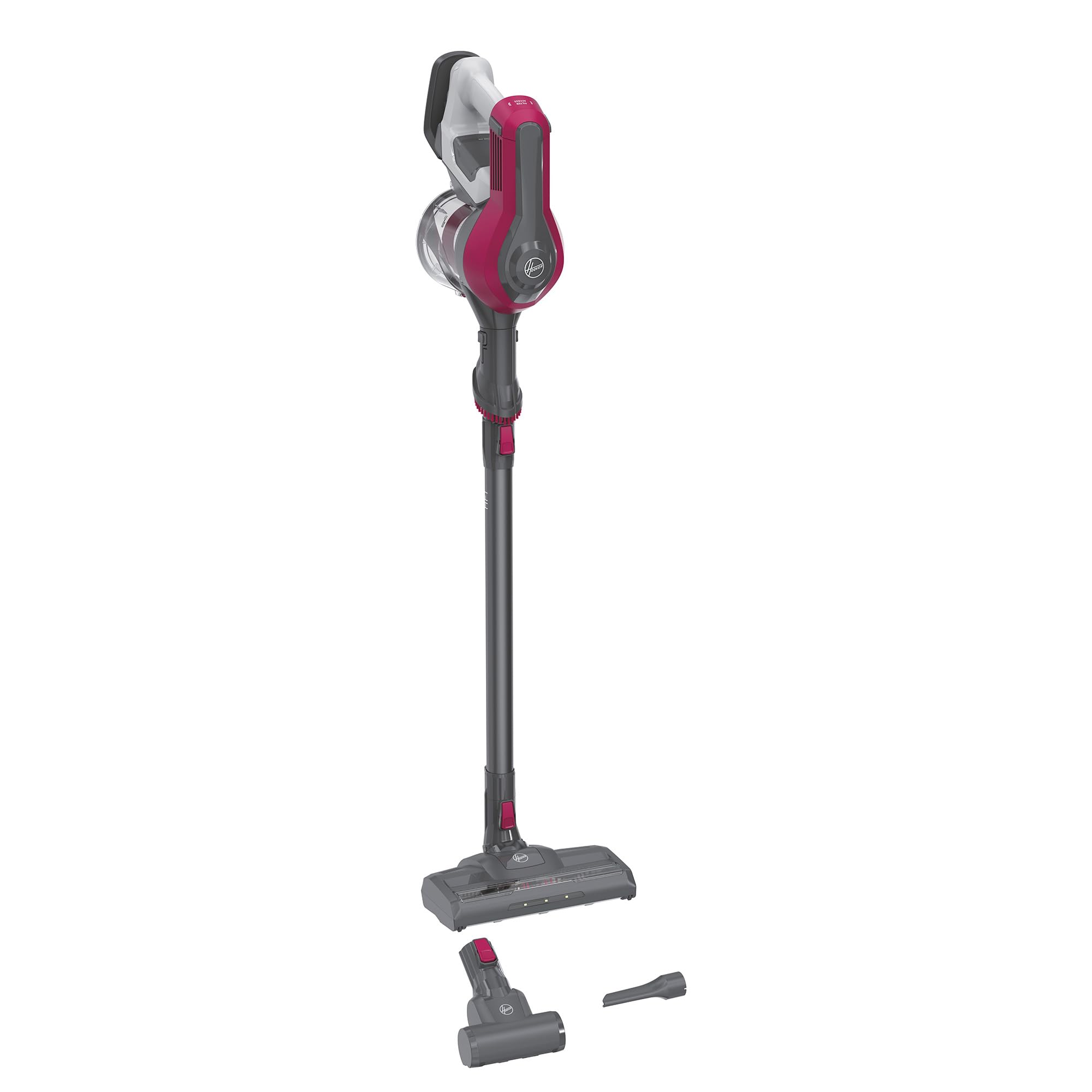 Hoover HF1 HF110P Aspirapolvere Senza Filo, Senza Sacco, 170 W, 0,9 Litri, Autonomia 30 Minuti, Spazzola Animali, Luce LED, 26x23,4x112 cm, Magenta