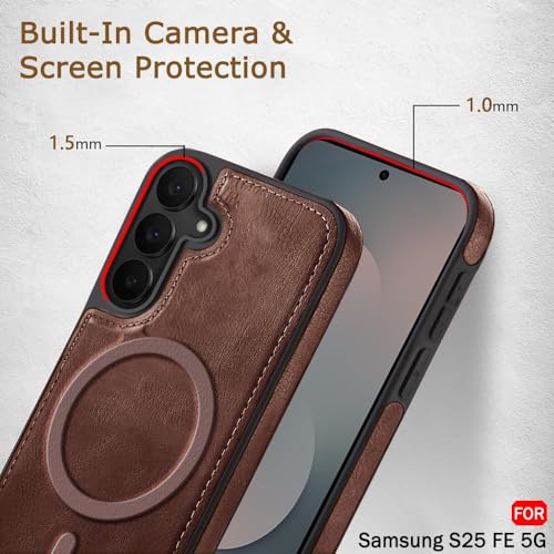 Image of TheGiftKart Genuine Leather Finish Back Cover Case for Samsung Galaxy S25 FE 5G | Raised Edges for Camera & Screen Protection | Shockproof Stunning Minimalist Design Cover (MagSafe Compatible, Brown)
