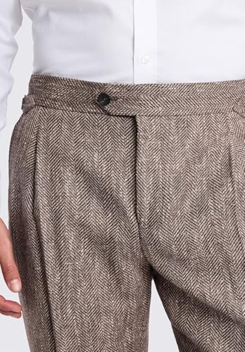 Men's Classic Flat Front Dress Pant Slim Fit Herringbone Tweed Straight Trousers4