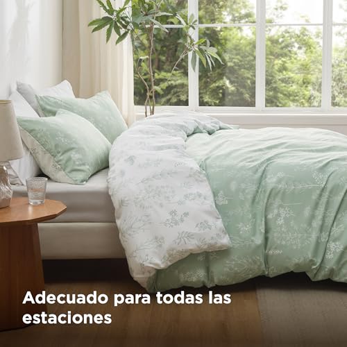 Miniatura 6 de Bedsure Funda Nordica Cama 150 - Juego de Cama Reversible de Poliéster Oeko-Tex, Funda de Edredón 220x230 cm y 2 Almohada 50x75 cm, Nórdica con Cremallera, Flores Verdes, Verde