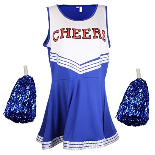 Disfraz de animadora, disfraz de High School Musical, con pompones, Women's, color azul, tamaño X-Large