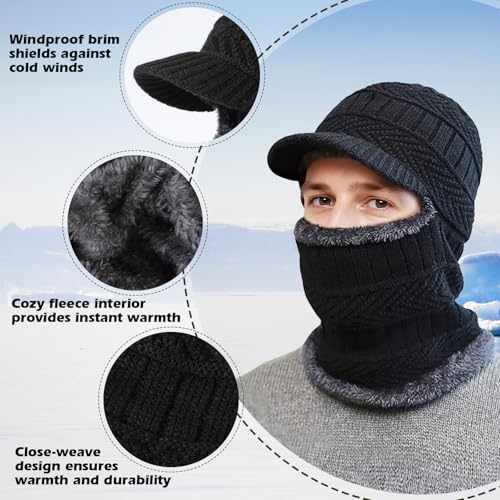 TAGVO Winter Unisex Knitted Balaclava Face Mask Cover Thick Warm Fleece Lining Beanies Hat Elastic Neck Warmer, Windproof Thermal Skiing Mask for Adults Outdoor Sports A-Black by TAGVO - Image 3