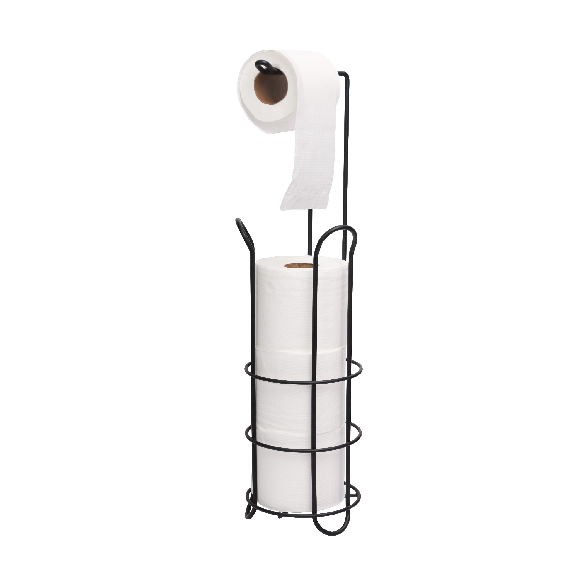 Buckingham Floor Standing Toilet Roll Holder - Black Metal - Modern Bathroom Storage