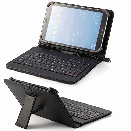 (Not for Pixi 7) Universal Pu Leather Folding Folio Case Cover with Keyboard (8kbl) for Alcatel Onetouch POP 7s , POP 8 , POP 7 , T10, Evo 7 , Evo 7 Hd , Tab 8 Hd, Tab 7 , Tab 7 Hd/ Alcatel One Touch Evo 8hd 8 Inch (Black Keyboard Case)