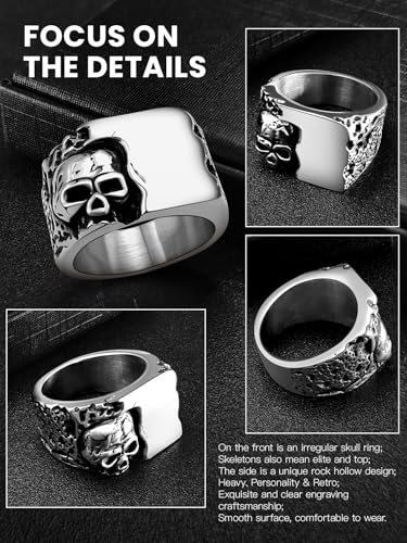 Cool Retro Skull Rings 316L Stainless Steel/18K Gold/Black Gothic Skull Band Rings Faith Jewelry for Men Women, Size7-14 with Gift Box3