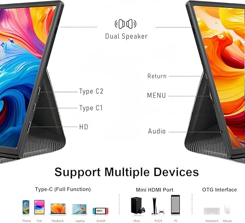 Image of 10.5 inch Portable Monitor 1920x1280 IPS Screen, 420 nits Brightness USB C Portable Gaming Monitor for Laptop PC Phone Mac Steam Deck, with Smart Cover & Speakers, Travel Second Screen for Work