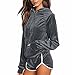 Produktbild ZEZKTSamt Top +Hose Langarm Hoodies Lose Sweatshirt +Sommer Shorts Sets Casual Sport Elegant Damen 1 Set Outfits Sweatshirt Yoga Outdoor Jogging Sportanzug Sportkleidung Frühling (S, Grau)