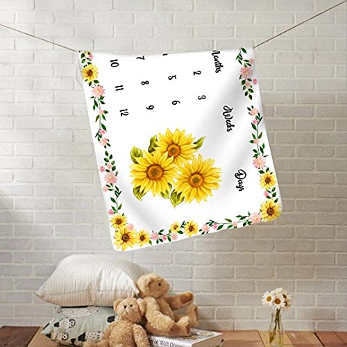 Baby Monthly Milestone Blanket, Sunflower Months Blanket for Neutral Newborn Baby Shower, Includes Wreath and Frame 60"x40" BTLSLY10 - Image 5