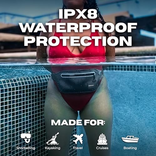 Image of Drench 2-Pack 100% Waterproof Fanny Pack - IPX8 Submersible Dry Bag Waist Pouch & Waterproof Phone Case for Swimming, Boating, Kayaking, SUP & Snorkeling - Underwater Floating Belt Bag Set, Black