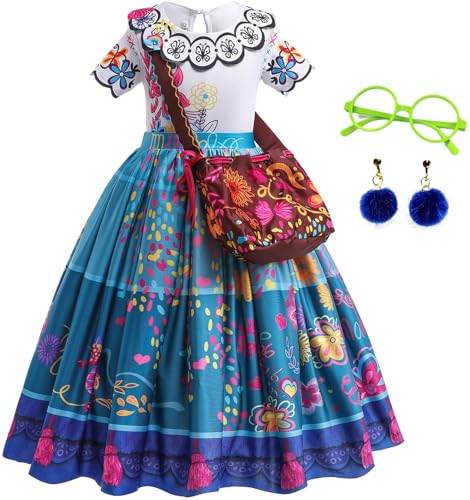 LCXYYY Mirabel Déguisement Costume Fille Cosplay Madrigal Mirabel Robe Ballerine et Sac D'accessoires 2 Pièces pour Dress up Halloween Carnaval Princesse Anniversaire Fête Vêtements Taille 100-160cm