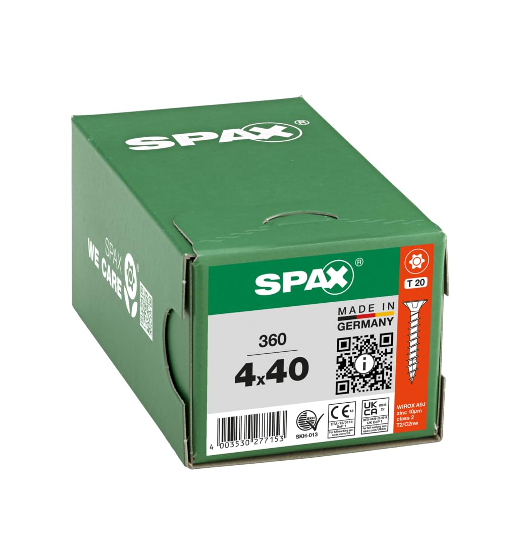 SPAX Vis universelle 4 x 40 mm, 360 pièces - Vis à bois, filetage total, tête fraisée, T-STAR Plus T20, pointe 4CUT, revêtement WIROX - 8000000277153