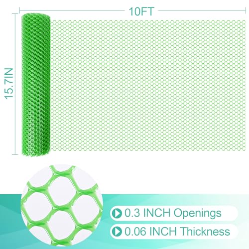 Image of Plastic Mesh Fence Sheet 15.7IN x 10FT - 0.3IN Opening Plastic Chicken Wire Netting Roll Durable for Dogs, Poultry, Puppy, Garden Snake Barrier with 50 Pcs Zip Ties - Green