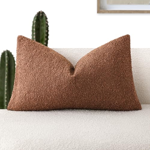 Image of Foindtower Decorative Textured Boucle Throw Pillow Covers Accent Solid Lumbar Pillow Cases Neutral Soft Cozy Couch Cushion Case for Chair Sofa Bedroom Living Room Home Decor 12x20 Inch,1PC,Red Taupe