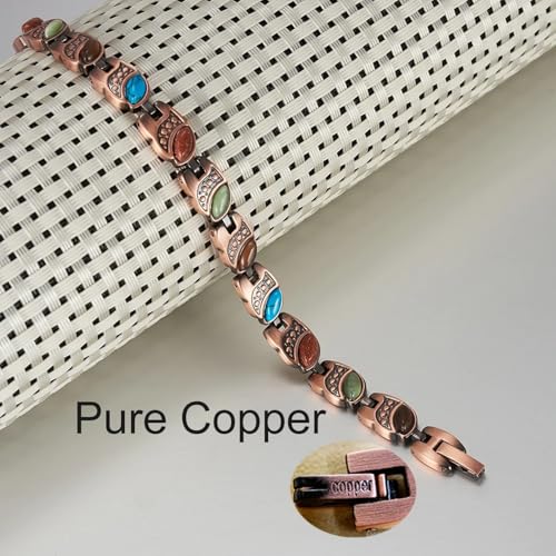 Image of Copper Bracelet for Women 99.9% Pure Copper Crystal Bracelets Link Chain Charm Jewelry Present 3500 Gauss with Adjustment Tool