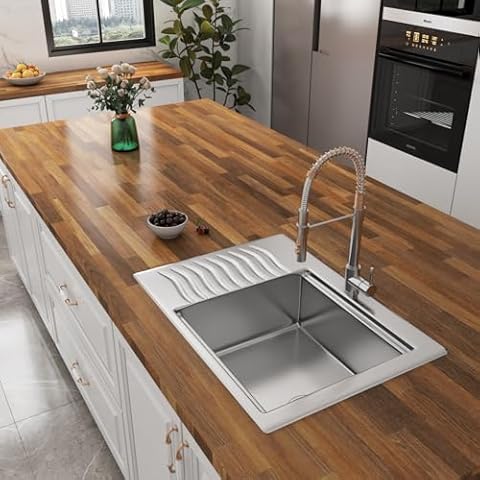 YENHOME Butcher Block Countertop Contact Paper 17.7"X200" Dark Wood Contact Paper Wood Grain Contact Paper for Cabinets Desk Countertop Peel and Stick Waterproof Faux Wood Wallpaper for Accent Wall Cover