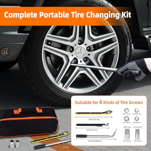 Image of Car Jack Kit, Scissor Jack for Car 2 Ton (4409 lbs), Portable Tire Changing Kit with Scissor Jack, Ratchet Wrench, Lug Wrench, Gloves, Pencil Tire Pressure Gauge for Car /MPV /SUV