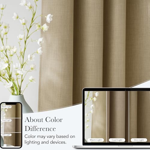 Image of NICETOWN Short Faux Linen Oatmeal Blackout Curtains 63 inches Long for Kitchen - Privacy Panels for Living Room Bedroom, Modern Farmhouse Style Easy Care Grommet Top, 2 Panels, W42 by L63