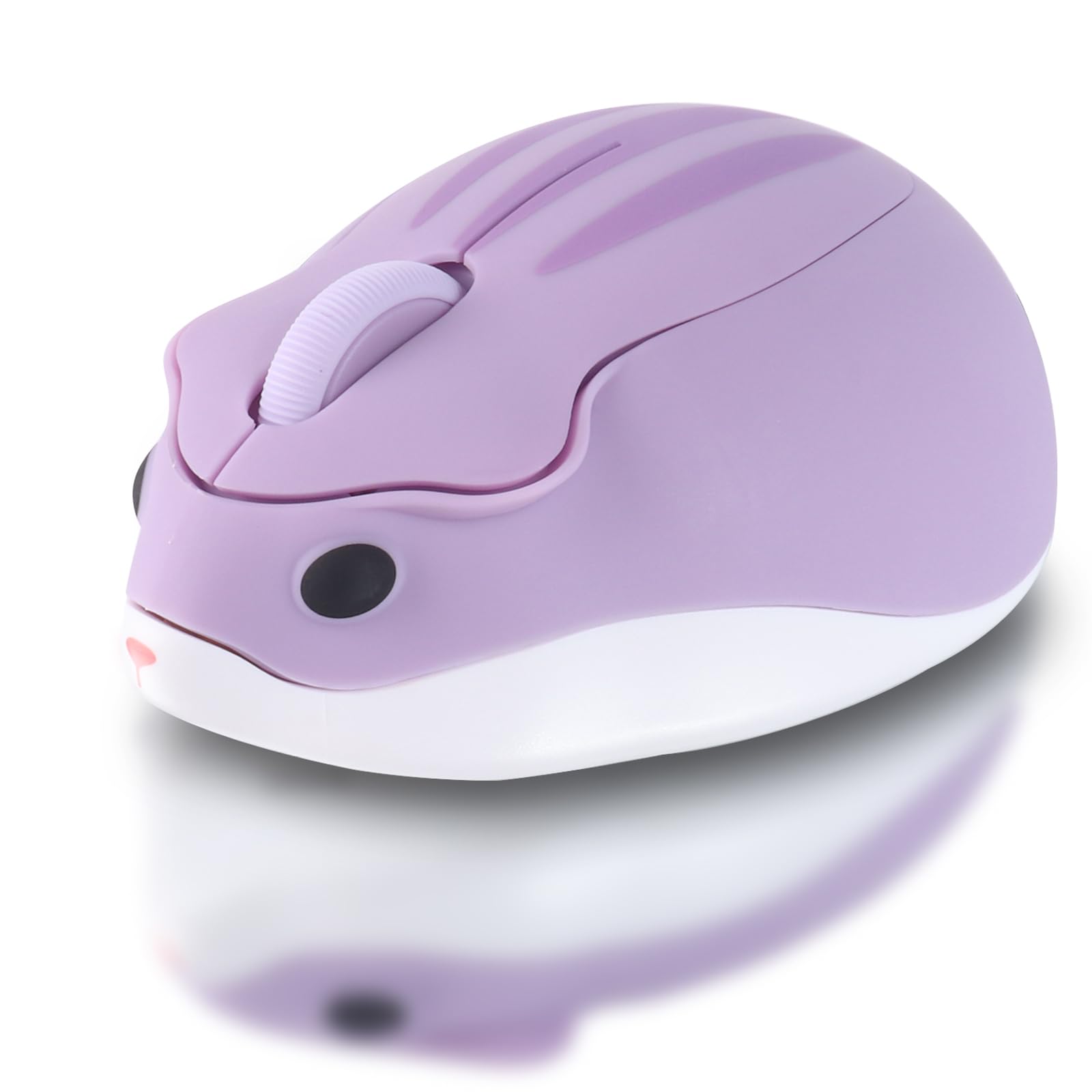 ワイヤレスマウス 3ボタン デュアルモード接続 無線 電池式 レシーバー付属 Mサイズ 可愛いハムスター キャラクター 小型 1200DPI 超軽量60ｇ 静音 無線 光学式 コンパクト 持ち運び便利 女性/子供/小さな手の人に最適 ノートパソコン/コンピューター/タブレット/Windows/Macbookに対応 (紫色)