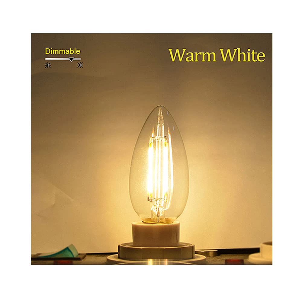 E14 Bombillas de Vela LED Regulables,C35 Candelabro de Tornillo Pequeño Bombillas de luz LED Lámpara de Filamento Blanco Cálido 2700K 6W(Equivalente a 60W) 16 Paquetes