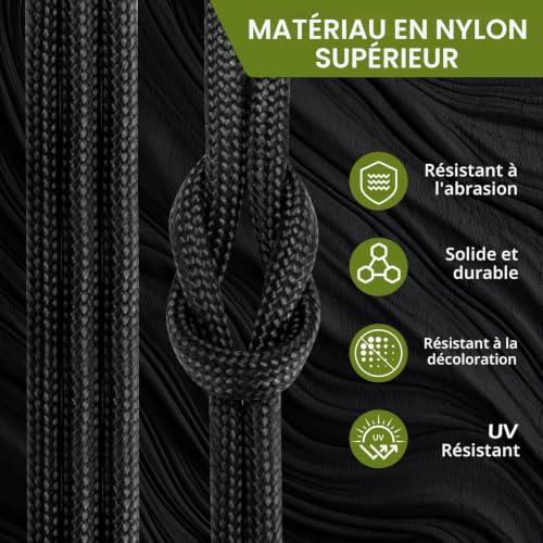 VINATO Paracord 4mm, 30M Corde Nylon 9 Brins Paracord 550 Corde Parachute Cordelettes Résistant à la Déchirure Cordes Tente Corde Polyvalent pour l'artisanat, Survie, Extrieur, Noir – vue 3