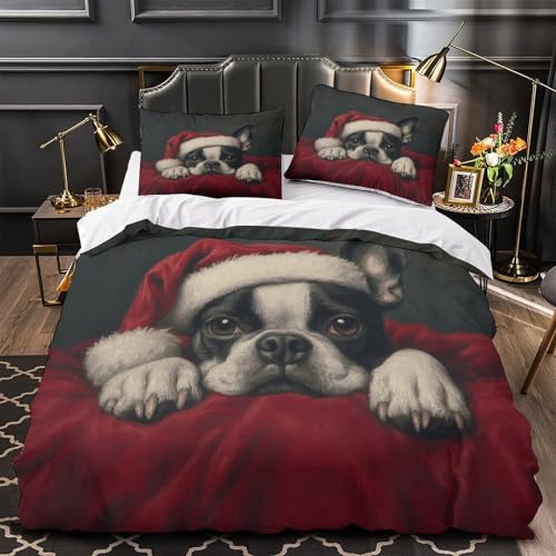 Housse de couette Noël chien double zippée microfibre douce - 2