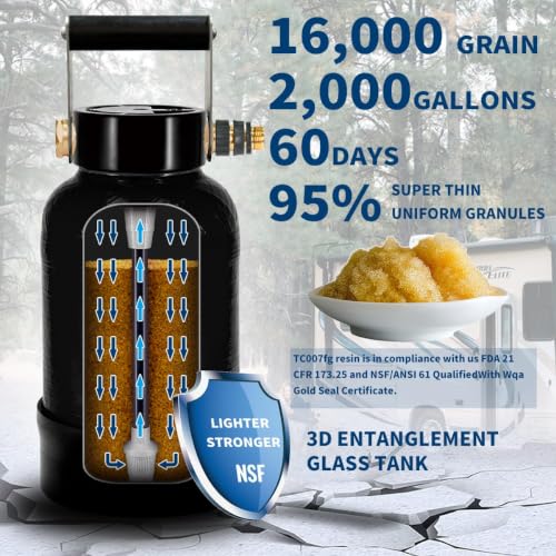 Image of Filterelated RV Water Softener, 20000 Grain Portable, 3 /4 Brass Fitting