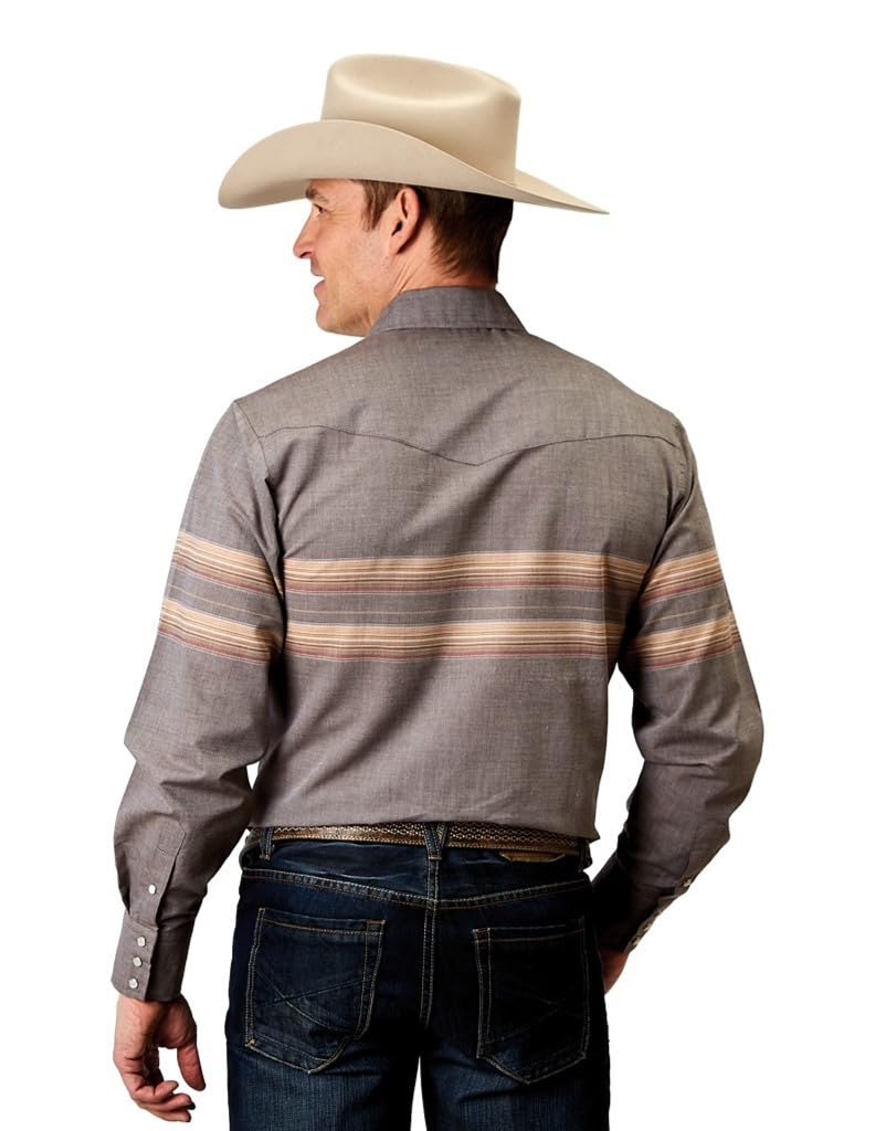 ROPER Western Shirt Mens L/S Border 3XL Gray 01-001-0043-0367 GY