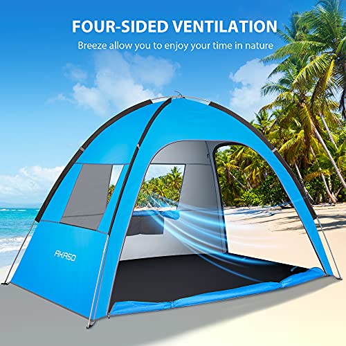 Image of AKASO Beach Tent, Outdoor Sun Shelter UPF 50+ Sun Shade Canopy Cabana Beach Umbrella Lightweight and Easy to Carry Fit 3-4 Person