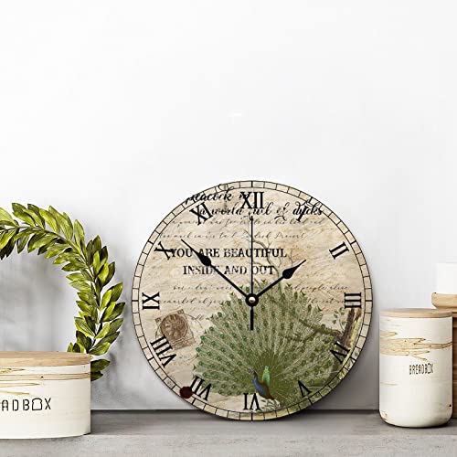 Horloge murale plumes de paon 30,5 cm au style ethnique chic - 3