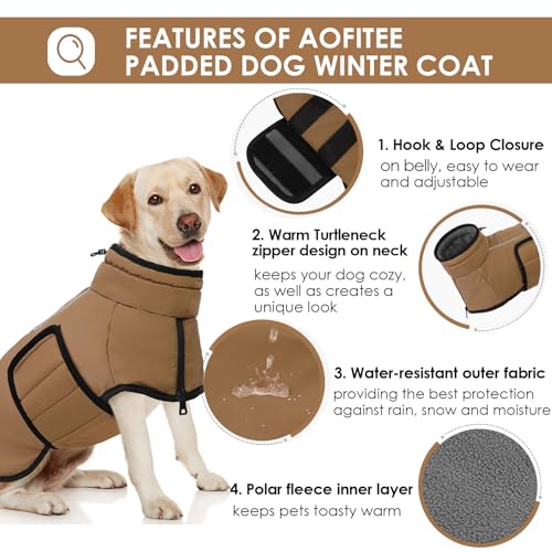AOFITEE Hundemantel, Warme Hundewinterjacke für Kleine Hunde, Reflektierender Hundemantel mit Integriertem Geschirr, Wasserdichter Hundejacke aus Fleece mit Rollkragen für Yorkshire, West Highland