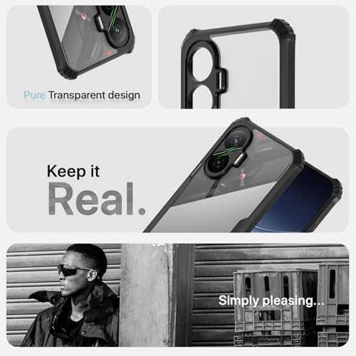 Image of Amazon Basics Back Cover Poco F7 5G | Crystal Clear Transparent Back | Ultra Hyrbid | Full Camera Protection | Raised Edge | Bumper Case (Black)