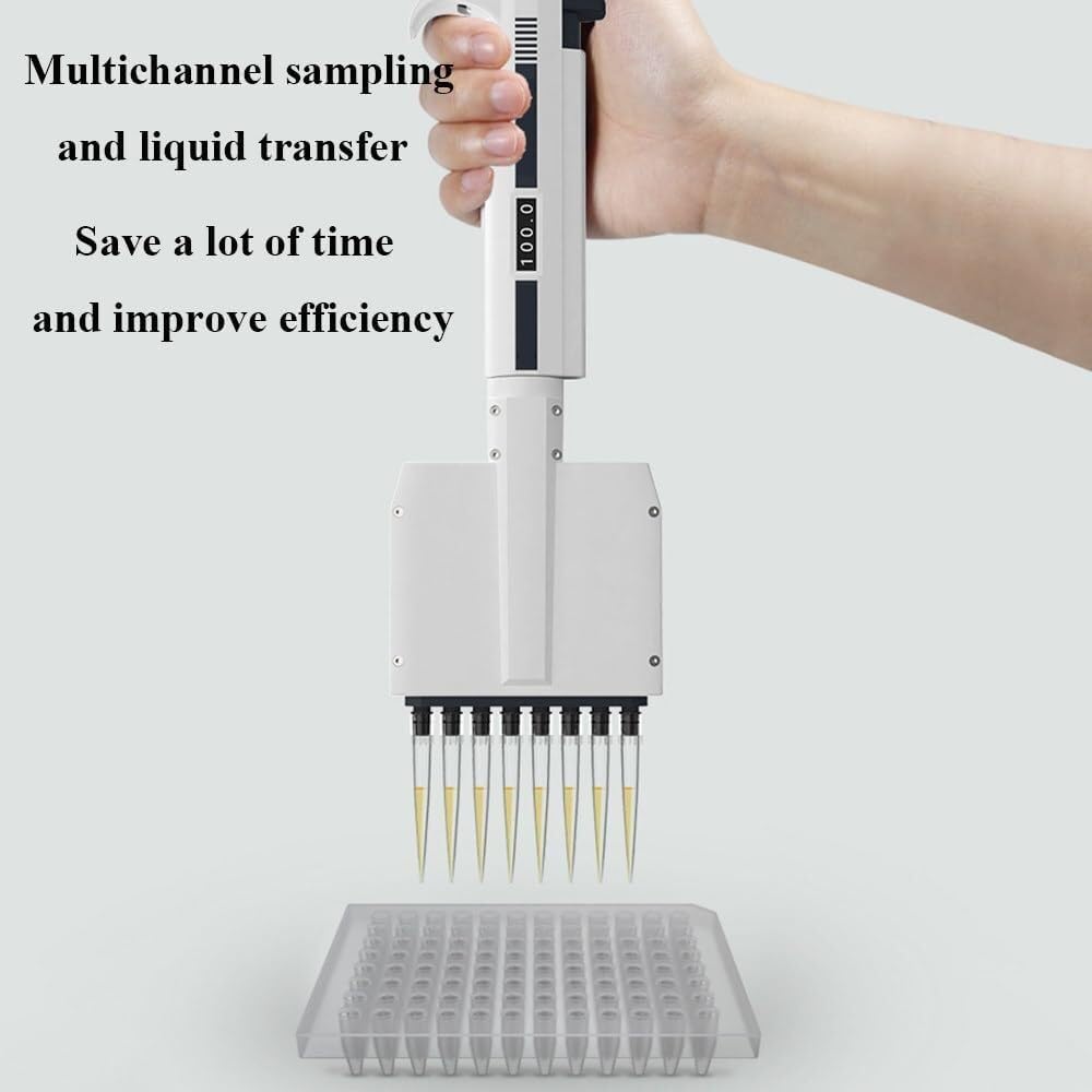 Dispensador automático de pipetas, pipeta de laboratorio de 8 canales, 0,5-300 ul, punta giratoria de 360°, con ventana digital, pipetas multicanal ajustables de alta precisión for laboratorio y escue