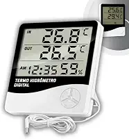 Termômetro e Higrômetro Digital com Sonda Externa, Modelo: HTC-2, Alta Precisão, Memória de Máx e Mín, Relógio Integrado, Display Fácil Leitura, Cabo 90cm, Freezer, Aquário - Qualidade Premium LNSTORE