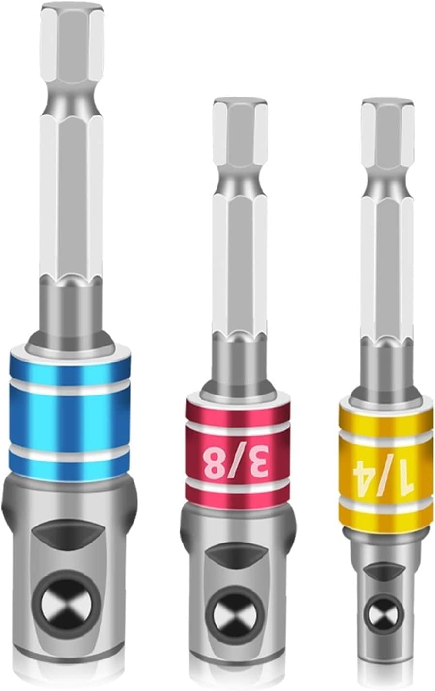 HEIMP 3pcs Drill Socket Adapter 1/4 3/8 1/2 Size Hex Wrench and Socket