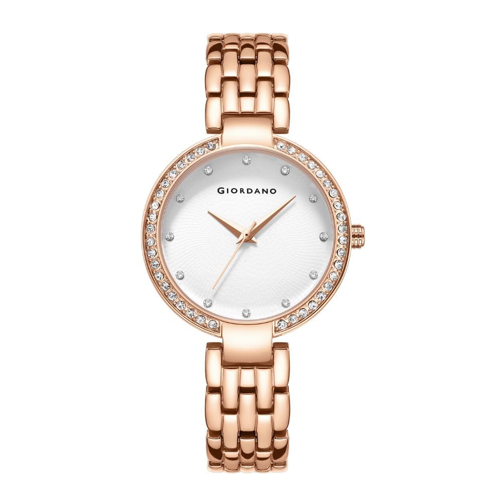 Analog Watch for Women with Diamond Indices, Stainless Steel Strap and Crystal Embellished Bezel