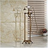 Produktbeschreibung; Funktion: Badewanne Wasserhahn; Funktion: Boden satnding; Ausführung: Messing antik; Anzahl der Griffe: doppelt; Wasserhahn Griff Material: Messing; Griffe; Wasserhahn Body Material: BHs Handbrause Material: Messing; Ventil Typ: Keramik Ventil; Handbrause Schlauch Länge: 150 cm (149,9 cm); Wasserhahn Höhe 
